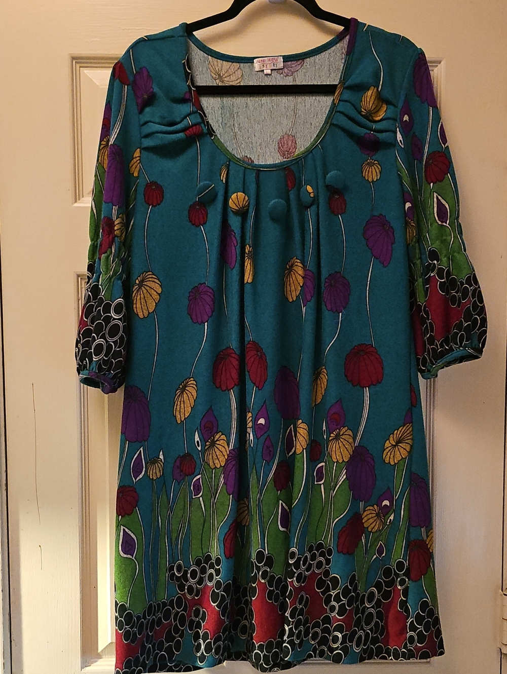 Funky People Teal Floral Scoop-Neck Tunic with Multicolor Blooms